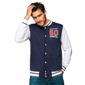 Bomber jacket adding snap button closure blue and white