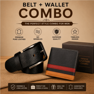 Black Leather Belt and Wallet