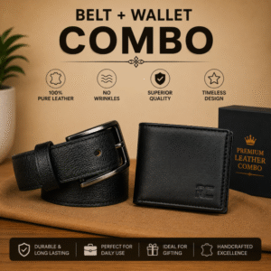 black belt and a leather wallet combo